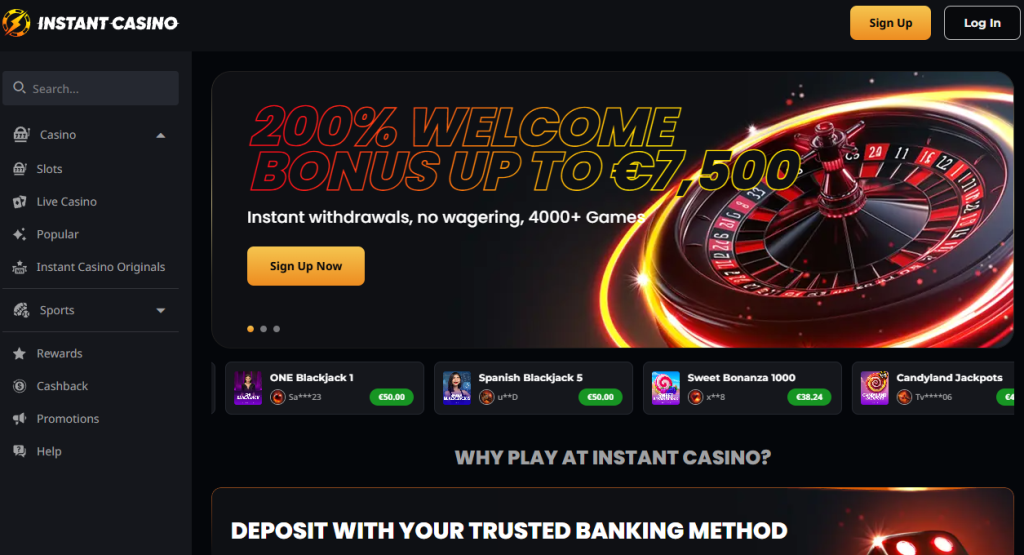 6. Instant Casino – Fast Crypto Betting With Instant Withdrawals