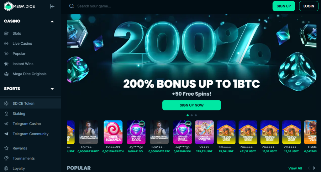 10. Mega Dice – Telegram-Friendly Crypto World Cup Betting