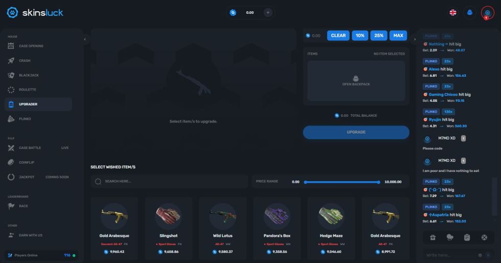 SkinsLuck recenze – Vylepšujte své stávající skiny v režimu Upgrader