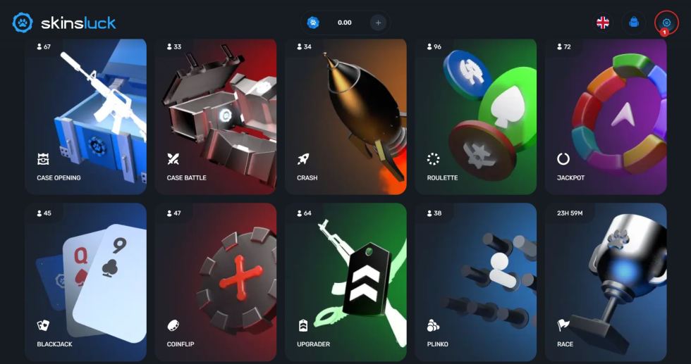 Výběr her na SkinsLuck