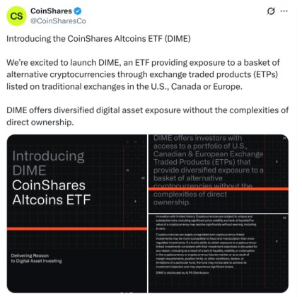 CoinShare’s X announcement of the new ETF