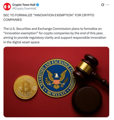 Crypto Town Hall announcing innovation exemption