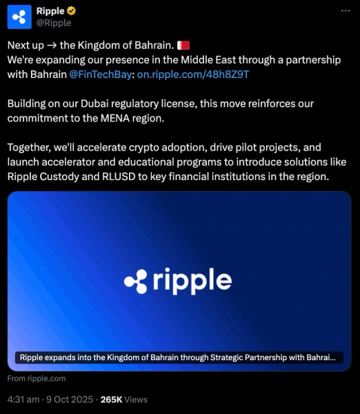  Ripple partners with the Kingdom of Bahrain.