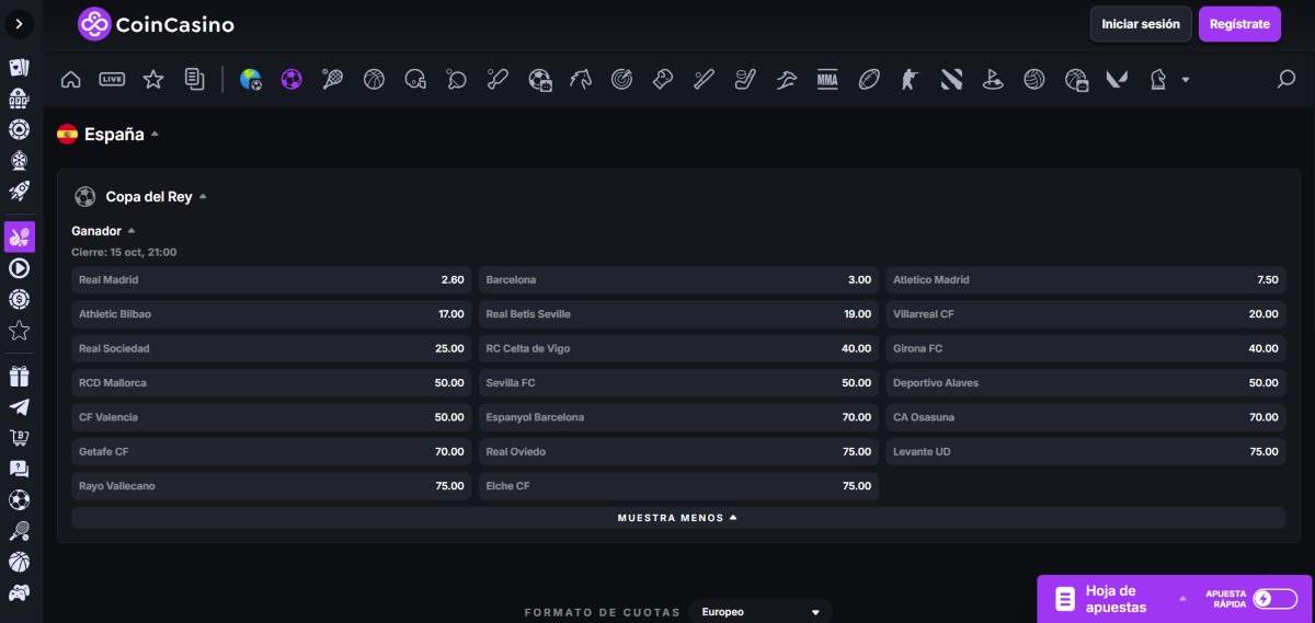 Apostar a la Copa del Rey en CoinCasino