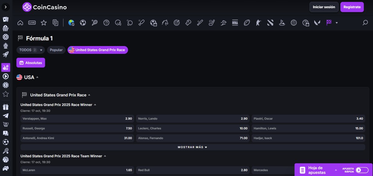 Coincasino tiene cuotas atractivas para hacer apuestas de fórmula 1