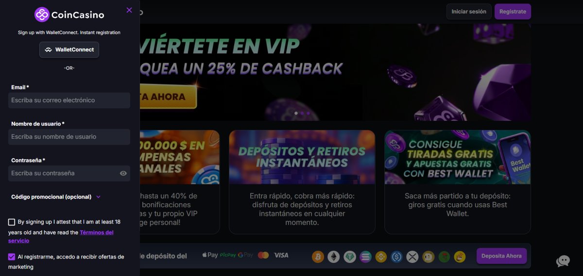 Haz tu registro en CoinCasino