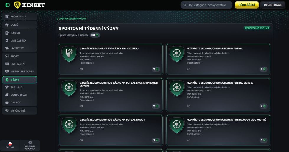 Kinbet patří mezi sázkové kanceláře v ČR, které nabízí pravidelné týdenní výzvy