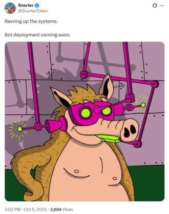 Snorter Token announced upcoming bot launch on X.