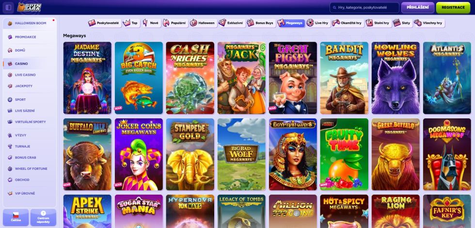 Spinbara má tisíce slotů včetně Megaways her