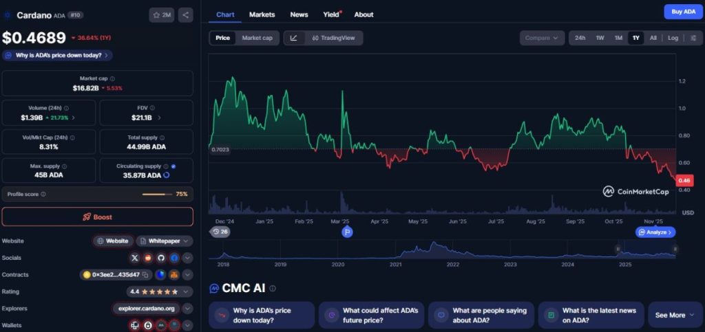 Cardano Netzwerkaktivität und Kursstruktur