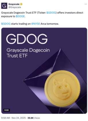 Grasycale's $GDOG launch post on X.