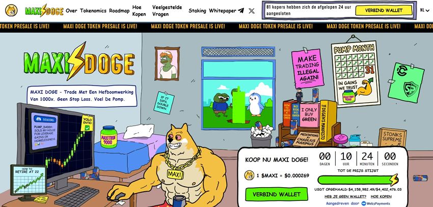 Welke meme coin kopen presale spotlight Maxi Doge