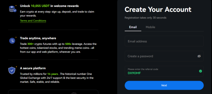 Create your account for BTCC.
