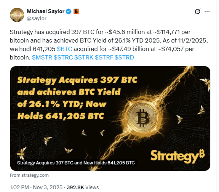Saylor announces another Strategy Bitcoin purchase.