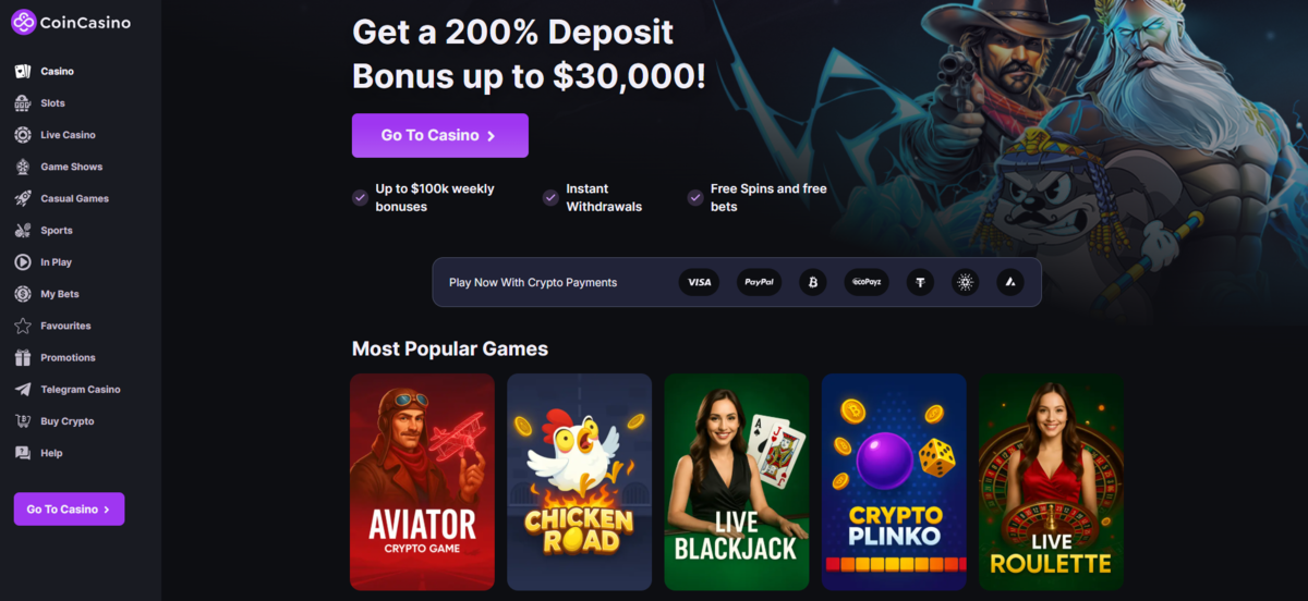 1. Coin Casino – moderni kripto žaidimų platforma su naujos kartos funkcijomis
