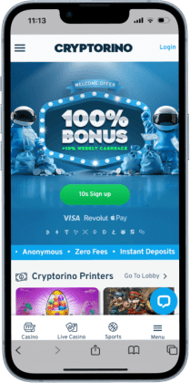 Cryptorino Homepage, one of the best dogecoin casino