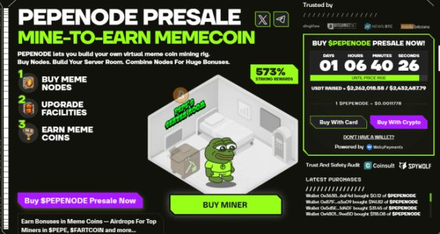 PEPENODE’s mine-to-earn ecosystem and presale numbers.