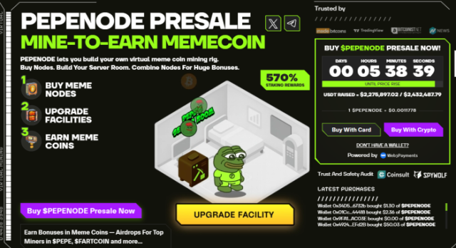 PEPENODE’s mining ecosystem and presale numbers.