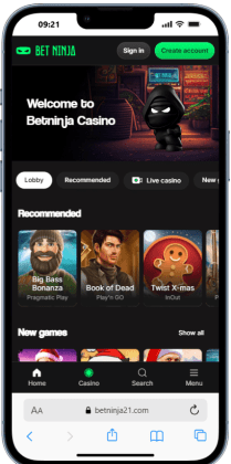 Mobile screenshot of the BetNinja home page, shown within informational content about the best Australian casinos.