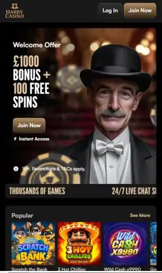 Screenshot of Curacao Casino not on Gamstop Harry Casino