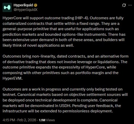 Hyperliquid team's official X post.