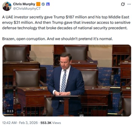 Chris Murhpy's X post about UAE investment. 