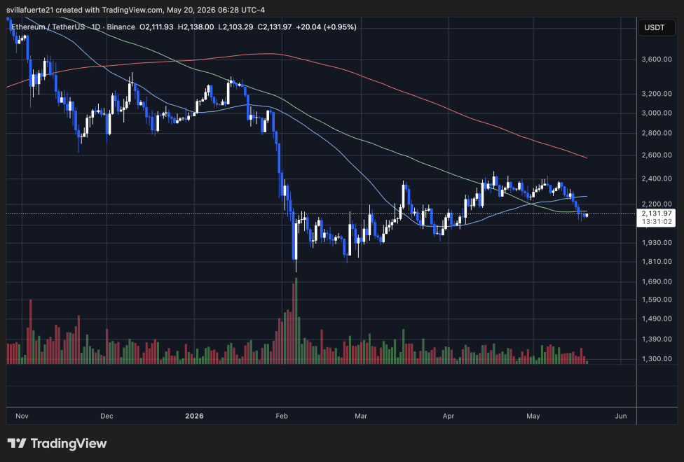 Ethereum consolidates below daily MA | Source: ETHUSDT chart on TradingView